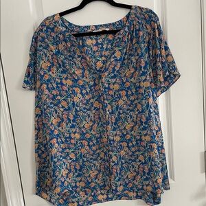 Rose & Olive Blue and Orange Floral Top